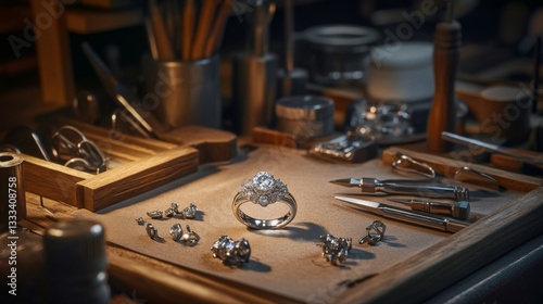 Diamond Ring Creation In A Jewelers Workshop