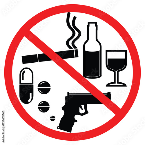 Notice, no smoking, no drugs, no alcohol, no weapons sign vector