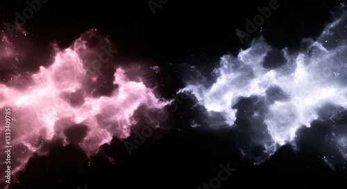 Colorful clouds swirl in space with contrasting hues 
