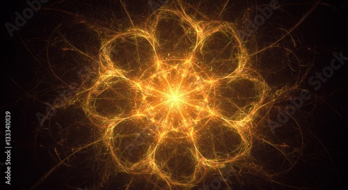 Bright geometric pattern radiating energy in dark space 