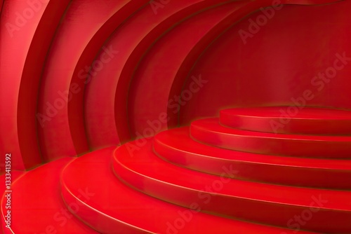 Clear Pixel Picture of Abstract Red Curve Stage Background, 3D RenderingHigh Detail, 8K
