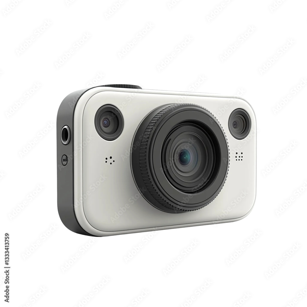 A camera with a black lens and a white lens A camera with a black lens and a white lens