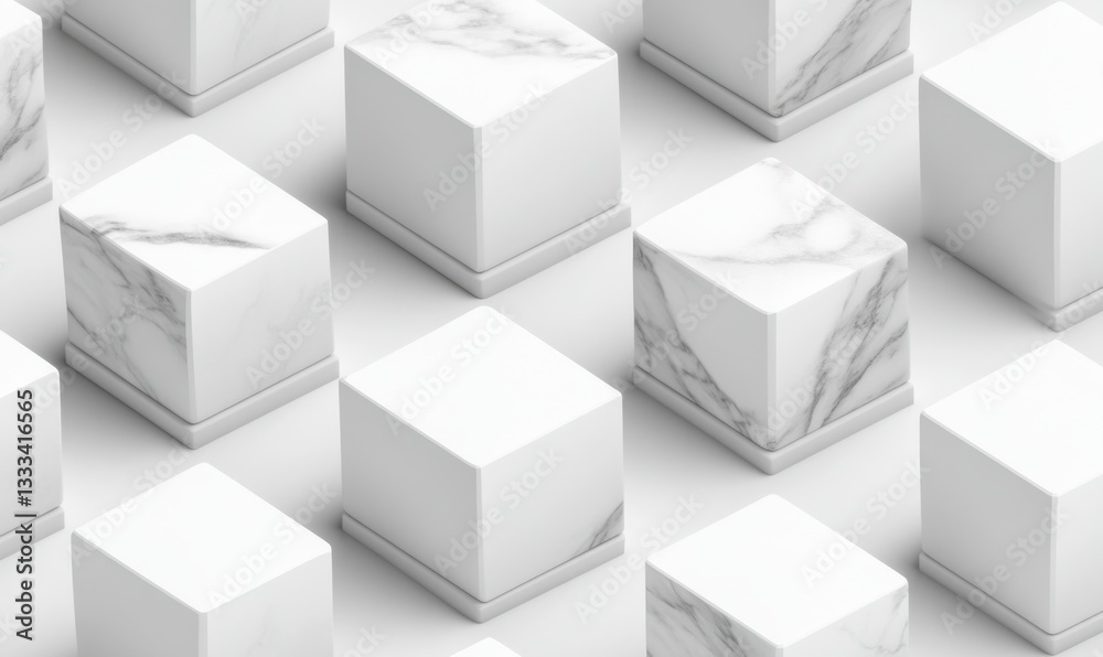 Fototapeta premium Marble & white cubes pattern on white background for product display