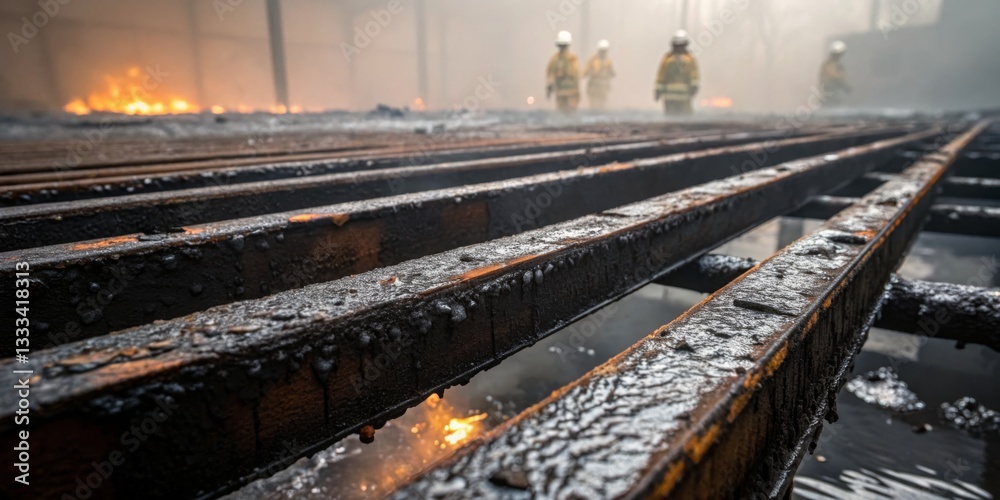 Firefighters battle flames in a smoke-filled warehouse during a critical emergency response operation