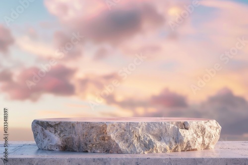 Ultra Quality Picture of Stone Podium with Pastel Sky Background