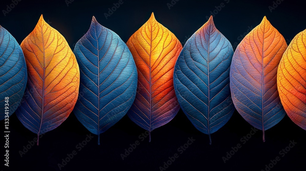 Fototapeta premium Autumn Leaves Dark Background Blue Gold Nature Photography Wallpaper
