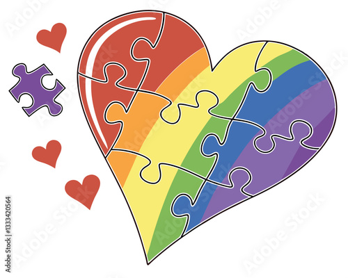 Colorful Heart Puzzle: Symbol of Love, Unity, and Connection Illustration