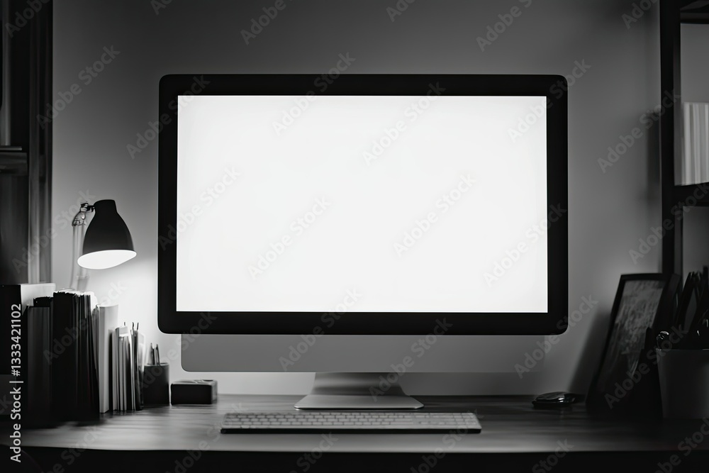 White Empty Screen on Modish Computer for Your Design Mock Up on the Monitor Display White Empty Screen on Modish Computer for Your Design Mock Up on the Monitor Display