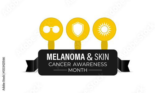 Vector graphic of Melanoma and skin cancer awareness month observed every year in May. This month is Promote sun safety practices to reduce the risk of skin cancer. Realistic Ribbon. Ultraviolet rays.