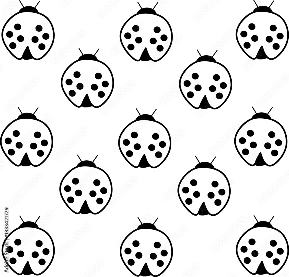 Ladybug icon seamless pattern. Set of various ladybugs. Hand drawn ladybug design Ladybug icon seamless pattern. Set of various ladybugs. Hand drawn ladybug design