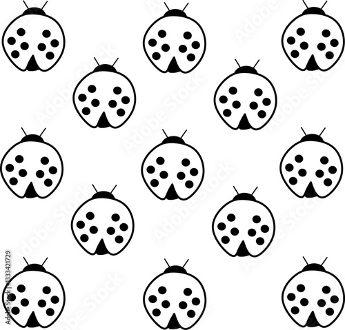 Ladybug icon seamless pattern. Set of various ladybugs. Hand drawn ladybug design