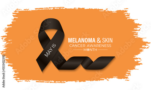 Vector graphic of Melanoma and skin cancer awareness month observed every year in May. This month is Promote sun safety practices to reduce the risk of skin cancer. Realistic Ribbon. Ultraviolet rays.