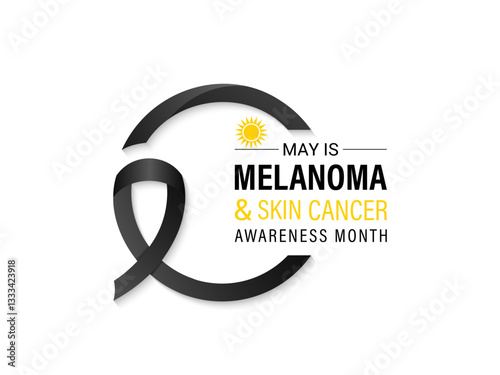 Vector graphic of Melanoma and skin cancer awareness month observed every year in May. This month is Promote sun safety practices to reduce the risk of skin cancer. Realistic Ribbon. Ultraviolet rays.