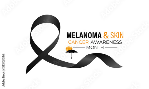 Vector graphic of Melanoma and skin cancer awareness month observed every year in May. This month is Promote sun safety practices to reduce the risk of skin cancer. Realistic Ribbon. Ultraviolet rays.