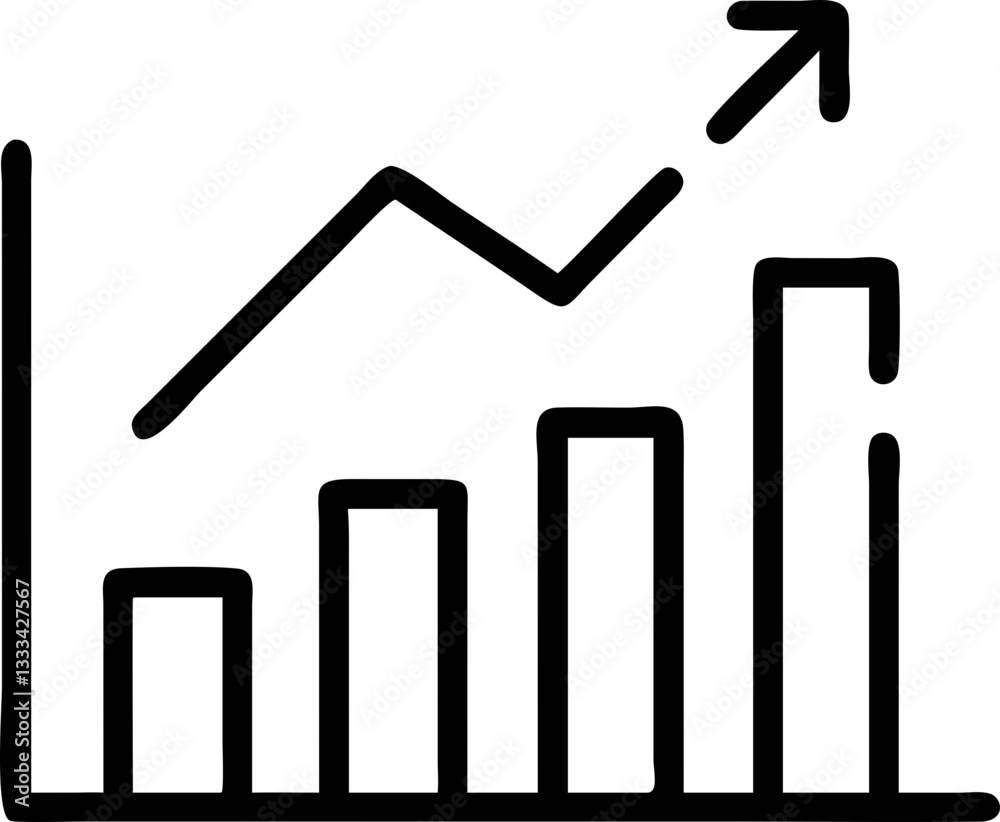 simple black and white line graph with upward trend arrow and bar chart represents growth and progress in data analysis simple black and white line graph with upward trend arrow and bar chart represents growth and progress in data analysis
