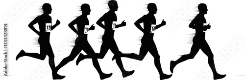 marathon runners running in group - sketch artwork vector
