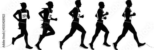 marathon runners running in group - sketch artwork vector
