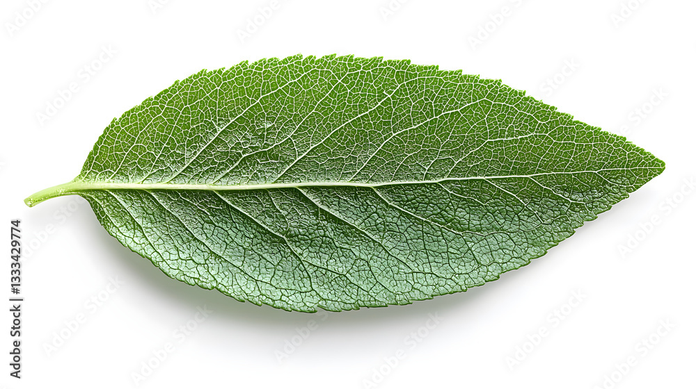 Obraz premium Vibrant Leaf: A close-up shot of a healthy, green leaf with intricate veins, showcasing the delicate details of nature, and a sense of freshness.