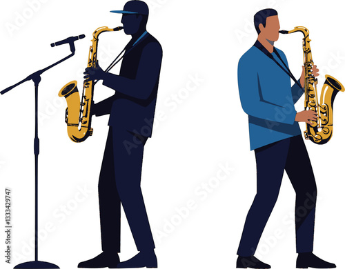 musician plays saxophone illustration and silhouette - vector
