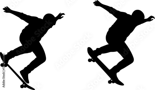 skateboarder kid, silhouette and sketch illustration - vector
