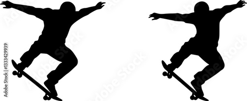 skateboarder kid, silhouette and sketch illustration - vector
