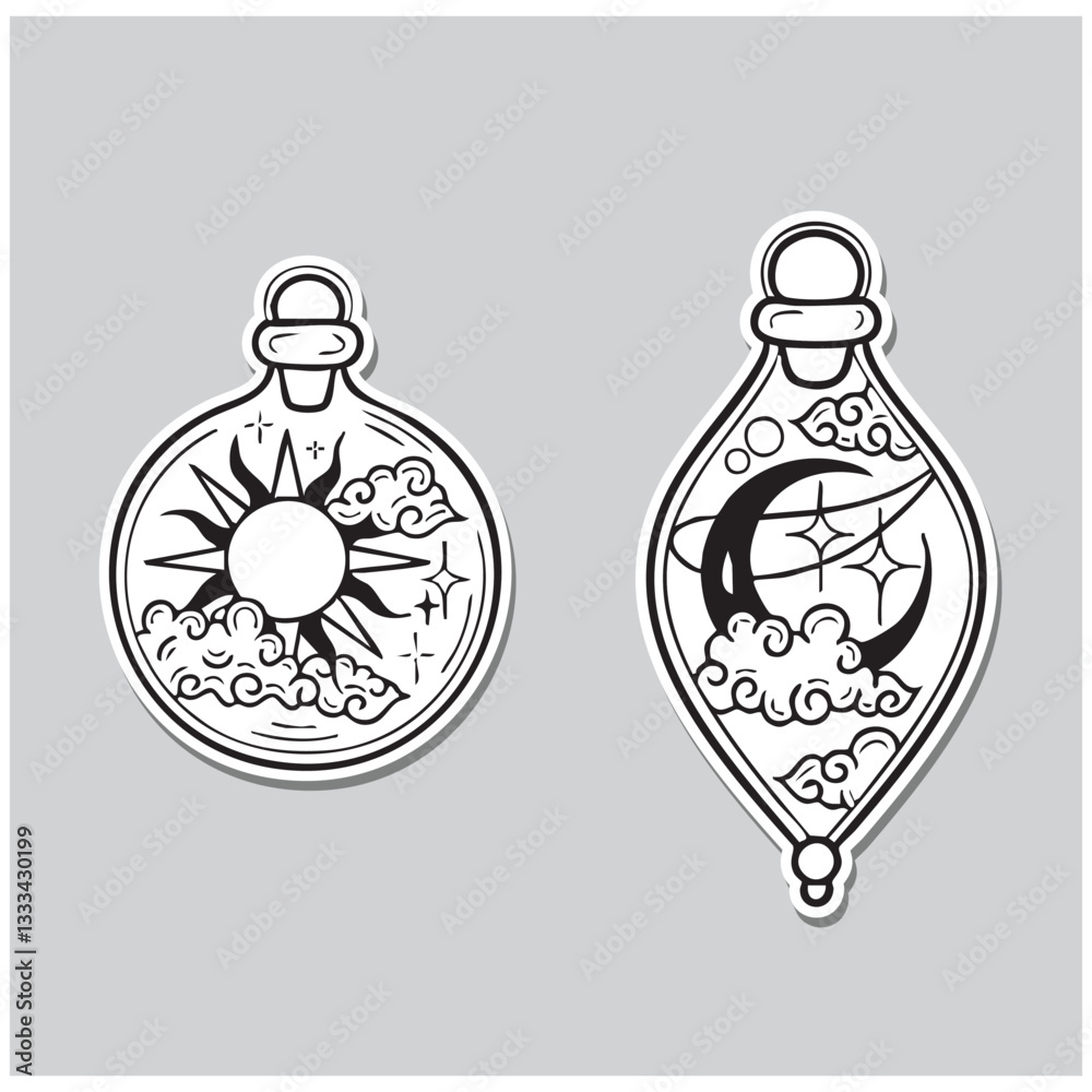 Sun and Moon Mystic Jars Outline Design Sun and Moon Mystic Jars Outline Design