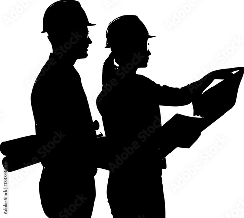 engineer and foreman working silhouettes - vector
