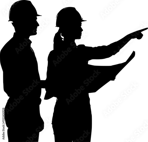 engineer and foreman working silhouettes - vector
