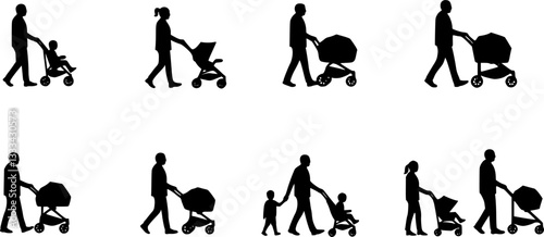 parents walking with their children silhouettes - vector
