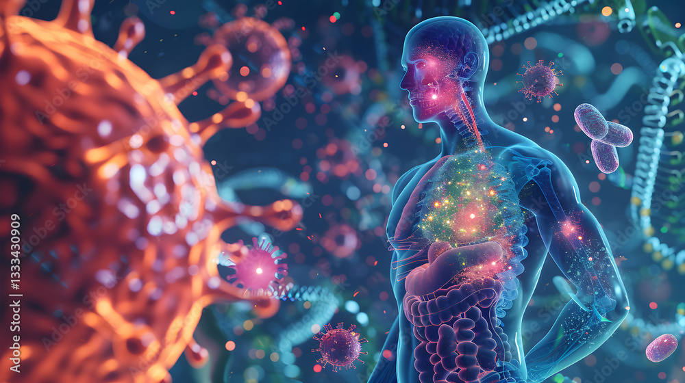 Obraz premium An Artistic Visualization of the Diverse Microbial Ecosystem inside the Human Gut