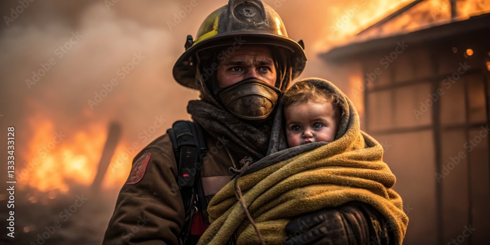 Firefighter rescues child from flames during wildfire in rural area