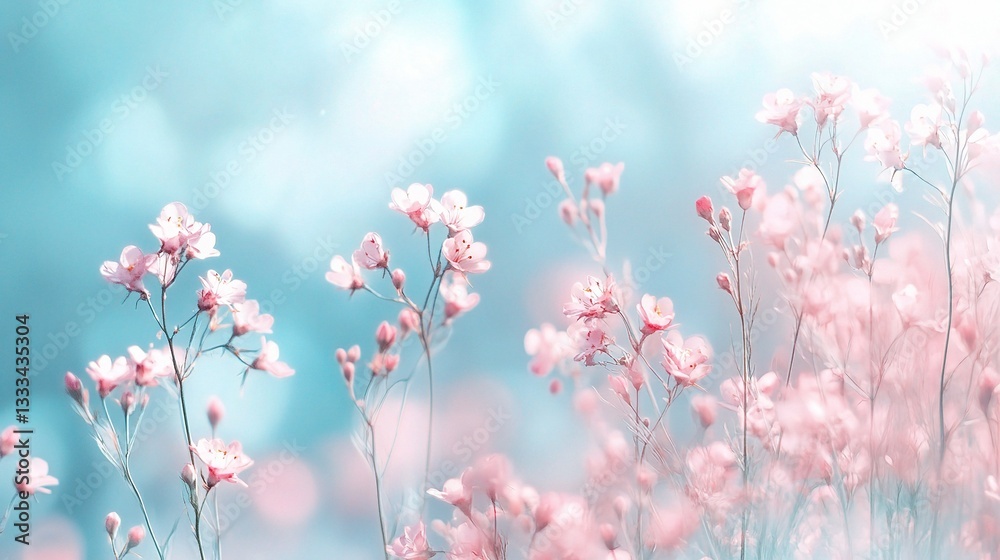 Gentle Pastel Gradient Background with Light Blue Colorful Flowers Gentle Pastel Gradient Background with Light Blue Colorful Flowers