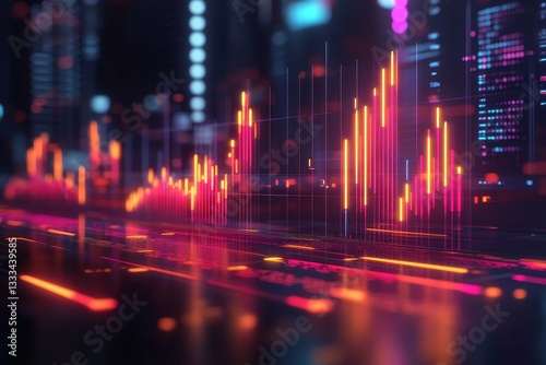 Neon Stock Market Data Visualization with Vibrant Color Patterns