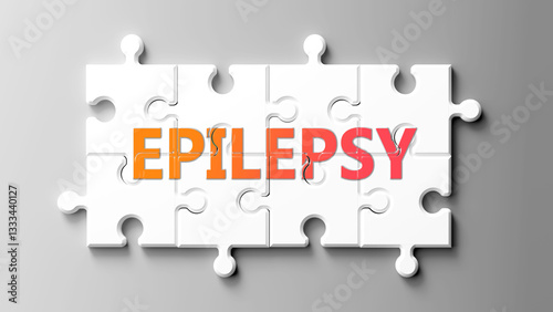 Epilepsy complex like a puzzle - pictured as word epilepsy on a puzzle pieces to show that epilepsy is complex and needs cooperating pieces that fit together. ,3d illustration