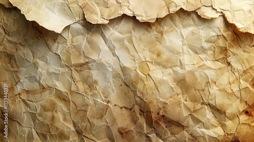 Close-up of aged, crumpled, antique paper texture with creased, stained, and distressed details.