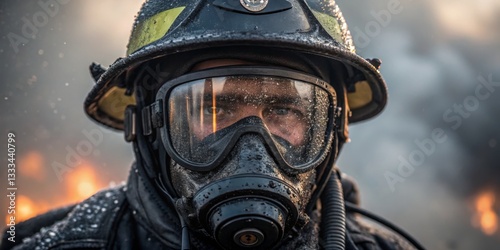 Firefighter in protective gear confronting flames in a dramatic emergency situation during the night
