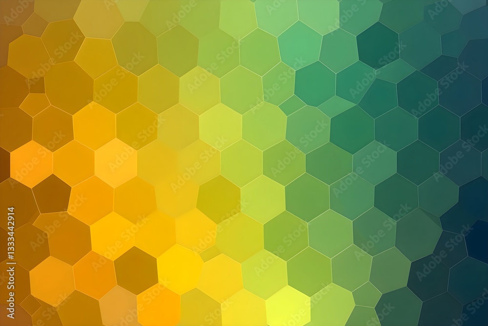 Hexagonal pattern with a gradient from warm yellows and oranges on the left to cool greens on the right, creating a soothing and harmonious visual effect Hexagonal pattern with a gradient from warm yellows and oranges on the left to cool greens on the right, creating a soothing and harmonious visual effect