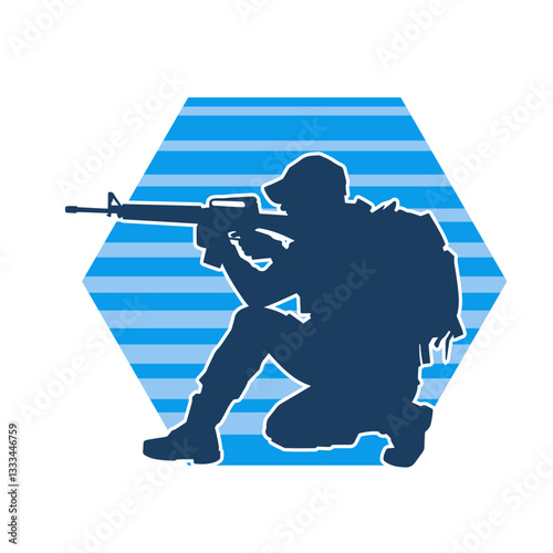 Silhouette of female warrior carrying machine gun weapon. 