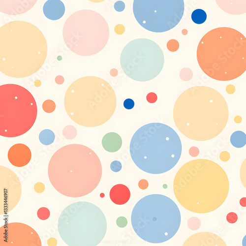 Vibrant seamless repeating pattern of pastel yellow, green, purple, light blue bubbles for printing on clothes, bags, cups, wallpapers, postcards, wrappers and other surfaces
