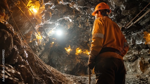 Mining supervisor inspecting tunnel integrity within a subterranean mining site