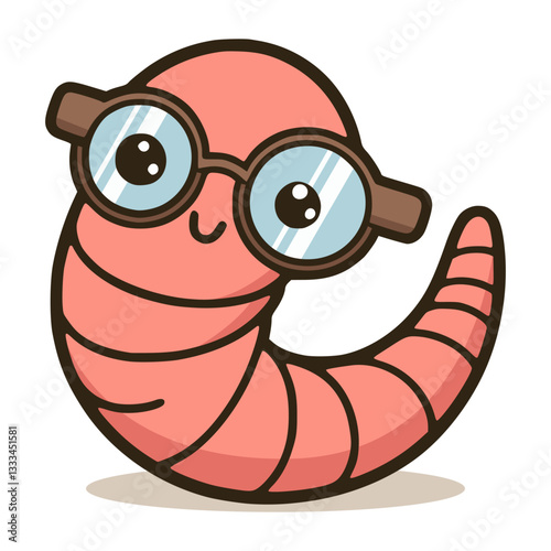 funny cartoon nerd bookworm smart character flat color vector illustration template design