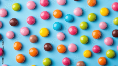 Colorful candy assortment on a bright blue background