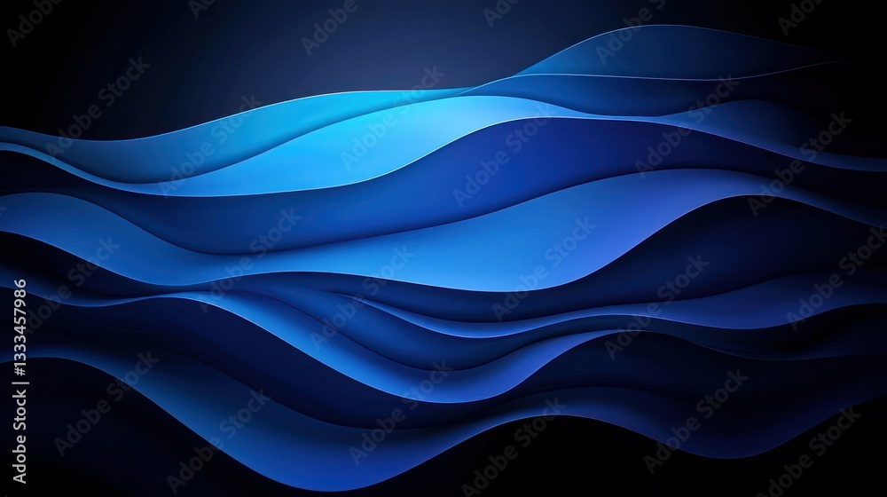 Fototapeta premium Abstract Blue Waves: A mesmerizing, abstract composition of flowing blue waves, creating a sense of movement and depth with its dynamic interplay of light and shadow.