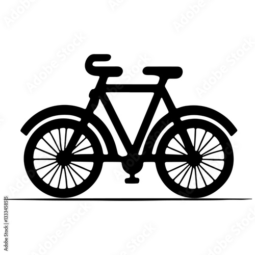 Black and White Bicycle Illustration of a Mountain Bike  on a White Background.