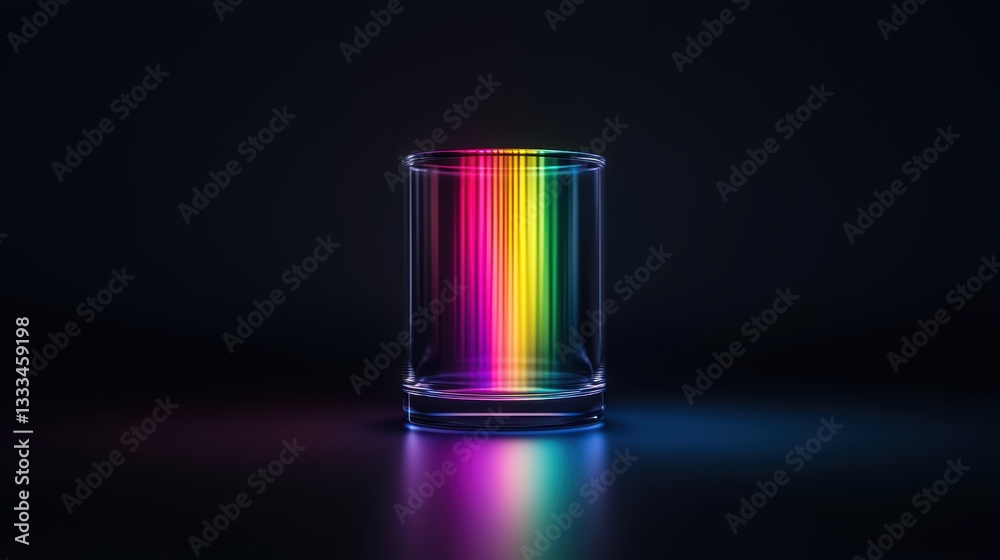 Colorful light reflections in a transparent glass