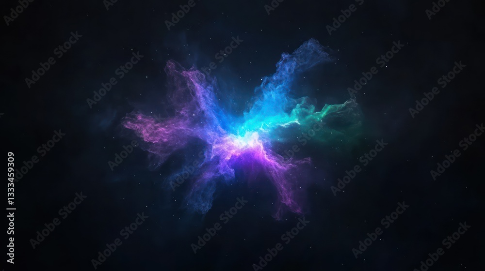 Fototapeta premium Nebula's Colorful Burst: An abstract depiction of a vibrant nebula, exploding with colors and radiating an aura of mystery and cosmic beauty. 