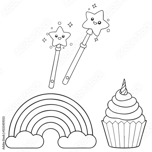 "Magical Rainbow Cupcake Star Wand Set"