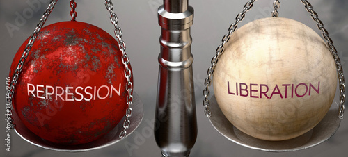 Schilderij op canvas Repression or Liberation - weighing two choices, available options