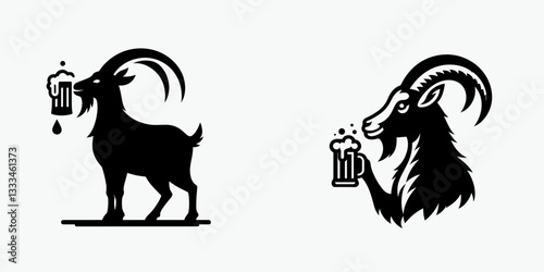 Goat drink beer vector illustration a whimsical minimalist doodle of a goat enjoying a cold one.