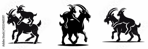 Goat giving a piggyback ride vector graphic simple monochrome minimalist silhouette doodle depicts a playful scene of mutual assistance